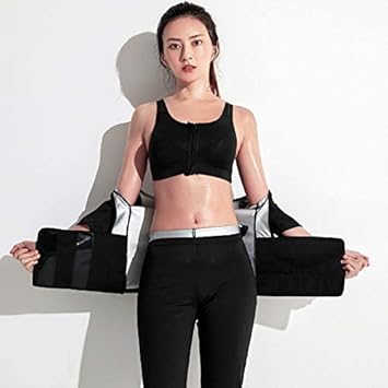 Amazon 爆汗服女性セット 痩せた腰に腹着 ランニング汗服 サウナスーツ レディース ダイエット トレーニングウェア 発汗 運動着 脂肪燃焼 肥 洗える おしゃれ ストレッチ ダイエットウェア 洗濯可 フード付き 上下セット 半袖 ブラジャー ズボンセット Small
