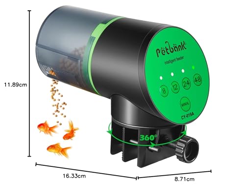 Petbank Automatic Fish Feeder for Aquarium - Auto Fish Food Dispenser Battery Operated Vacation Timer Fish Feeder Automatic Dispenser with 2 AAA Batteries Included