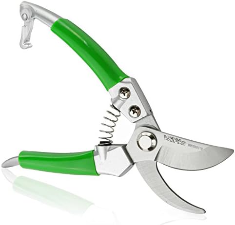 WilFiks Garden Pruning Shears - 8" Heavy Duty ByPass Hand Pruner - Secateurs Steel Gardening Scissors with Comfortable Handle and Shock Absorbing Spring - Branch, Stem and Tree Trimmer Hand Tool