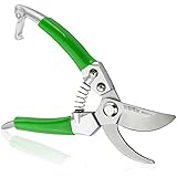 WilFiks Garden Pruning Shears - 8" Heavy Duty ByPass Hand Pruner - Secateurs Steel Gardening Scissors with Comfortable Handle and Shock Absorbing Spring - Branch, Stem and Tree Trimmer Hand Tool