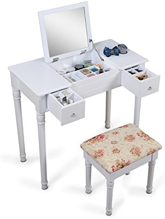 Viscologic Wooden Vanity Dressing Table with Stool