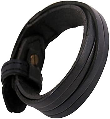 Unisex Retro Punk Leather Wrap Bracelet Adjustable Cuff Wristband Black