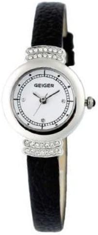 Geiger Studded Round Face Leather Strap Water Resistant Watch - No. 374 (Dial White, Band Color Black)
