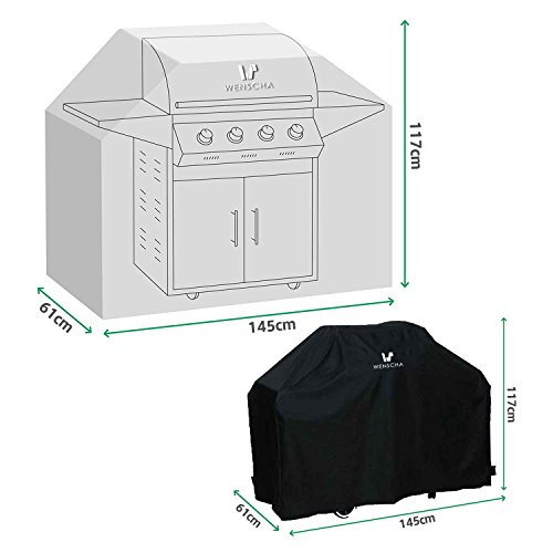 BBQ Grill Cover (57 Inch) Wenscha Waterproof Durable Barbecue Gas Cover UV Resistant Material Polyester Black - Thumbnail 4