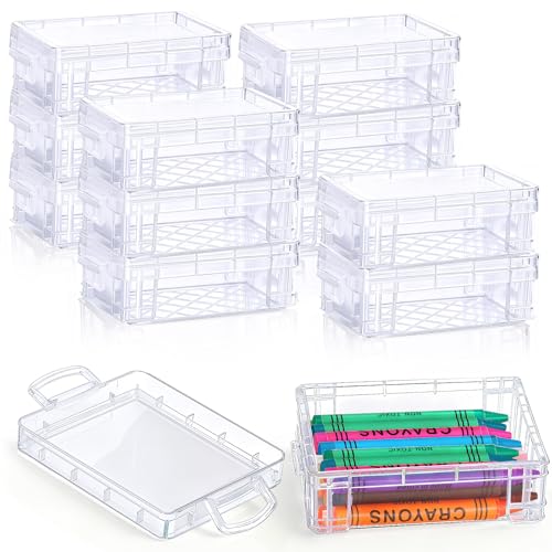 BeapTcely 12 Pcs Plastic Crayon Box with Lid, 4.8'' x 3.4'' Stackable Case Mini Storage Containers Box Clear Latch Storage Bins for Organizer Art Craft School Classroom Office Supply (12)