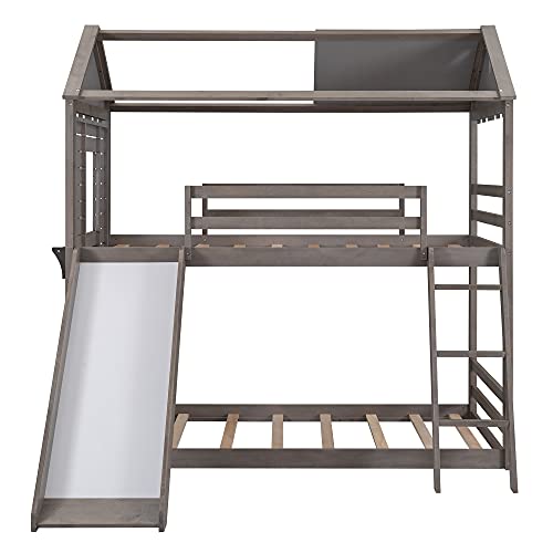 LZ LEISURE ZONE Twin Over Twin Bunk Bed, Wood Twin House Bed Loft Bed
