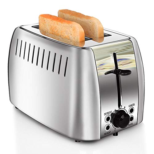 prepAmeal 4 Slice Toaster Stainless Steel Toaster Four Slice Bagel Toaster Small Bake Toaster