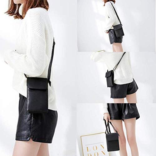 WaitingU Universal Crossbody Cell Phone Purse Multipurpose Soft PU Leather Wallet Moblie Phone Pouch Shoulder Bag Carrying Cases for Smartphone Under 6.2''or Daily Use from (M - Black)