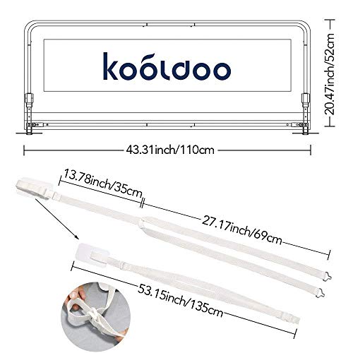 KOOLDOO 43 inch Foldable Baby Bed Rail Guard Extra Long Safety Toddler Bedrail with Reinforced Anchor Safety System - Animal Park Theme (Yellow)