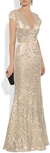 Mitchell SZ Women's V Neck Sequined Long Evening Dresses Formal Gowns Champagne Custom