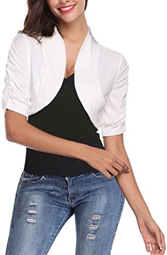 Oyamiki Women Short Sleeve Bolero Shrug Knit Cropped Cardigan Open Front Jacket