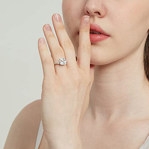 KOLMNSTA 3.5CT Silver Engagement Rings for Women Cushion Cut 3-Stone Promise Rings for Her White Gold Plated Cubic Zirconia CZ Wedding bands Size 7