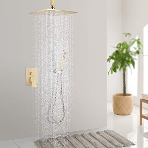 SHAMANDA Ceiling Mount Shower Arm, 8-Inch Universal Shower Straight Extension Arm with Flange for Bathroom Rainfall Showerhead Brushed Gold, DPCM701-3