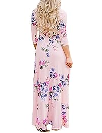 YOUNDI - Maxi vestido con cuello en V, manga 3 4, estampado floral digital, para fiesta, cinturón largo suelto