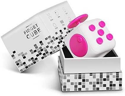 YAO FIDGET Cube Original 6 Sides Relieves Stress And Anxiety Attention TOY (6 sides Cube Regular size (1.5 In x 1.5 In), White / Pink)