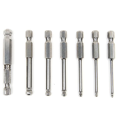 Tonsiki 7pcs 1/4 Inch Hex Shank H2-H8 65mm Length S2 Steel ball end Hexagon Screwdriver Bar Drill Bits Set