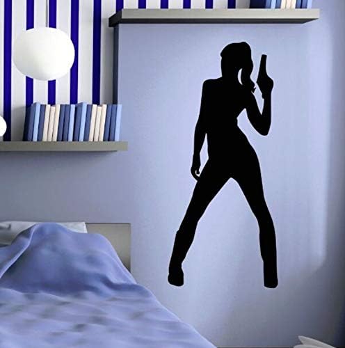 Vinyl Wall Sticker Girl Silhouette James Bond Mafia Wall Decal Removable Wall Art Mural Home Bedroom Decor Movie Poster 25X57Cm