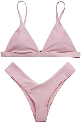 QNDREZ Womens Sexy Triangle Thong Soft Padded Bikini Set Two Piece Swimsuits (L(US6-8), Bare Pink)