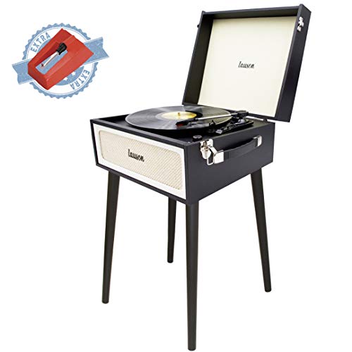 Lauson YT577 Vinyl Record Player with Speaker | Vintage Style | Record Player USB Stand | 3-Speed Digital Encoder | Vinyl Record Player Portable | Headphone Jack and RCA | Extra Stylus (Black)