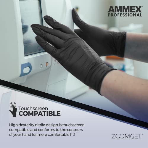 AMMEX Black Nitrile Exam Gloves, Box of 100, 3 Mil, Size Small, Latex