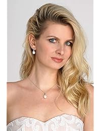 Mariell - Juego de collar y pendientes de perlas de color marfil para novia