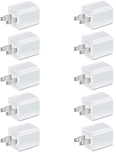 Boost Chargers 5W USB Power Adapter [10-Pack] Wall Charger 1A Cube for Plug Outlet Compatible for iPhone 8 / X / 7 / 6S / Plus +, iPad, Samsung Galaxy, Motorola, HTC, Other Smartphones (White)