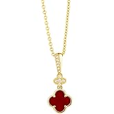 MUIBLU 18K Gold Plated Sterling Silver Clover Pendant Necklace for Women – Red Enamel Four-Leaf Clover with Cubic Zirconia Accents – Hypoallergenic, Dainty Chain Jewelry, Gift Box Included