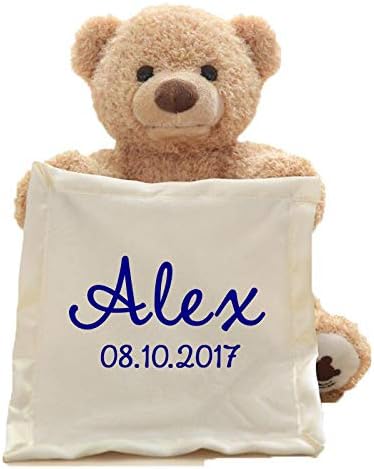 Customizedbybilgin Personalized Peek-A-Boo Teddy Bear Animated Stuffed Animal Plush, 11.5" (Light Creme Bear)