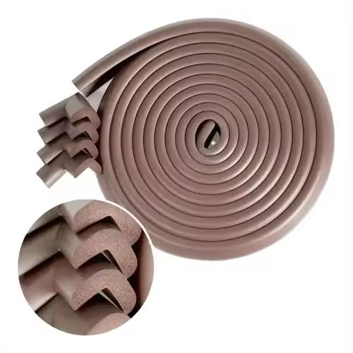 S&D, Baby Child Safety Edge & Corner Guards Protector Set, 2 meters / 6.5 Feet Edges & 4 Corner Guards Furniture Tables Bumpers Cushions Proofing set soft foam wires (Brown)