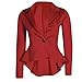 Cekaso Women's Long Sleeve Blazer Single Button Front Plain Peplum Frill Blazer Coat, Red, USsizeM=TagsizeXXL