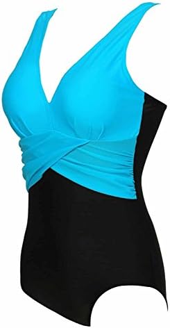 Also Easy Chic Comfortable and Soft Sexy V Neck Cross Cover Tummy Control One Piece Swimsuit Fashion Monokini Bikini Charming CyanLarge Fashionistas New