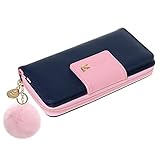 wallet newanima women lady multi card two fold long zipper clutch purse handbag with keychain darkblue 
