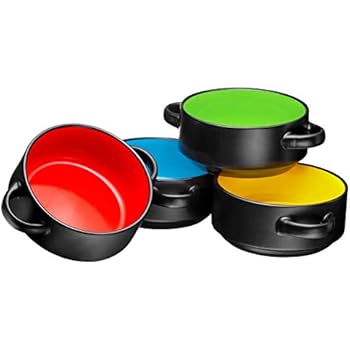 Porcelain Soup Bowls With Handles - Oven Safe Bowls For French Onion Soup, Black Oven Soup Bowls, Set Of 4