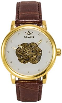 SOAO Women Watches Automatic Wrist Watch Golden Stainless Steel Dial Leather Band Watches For Girls