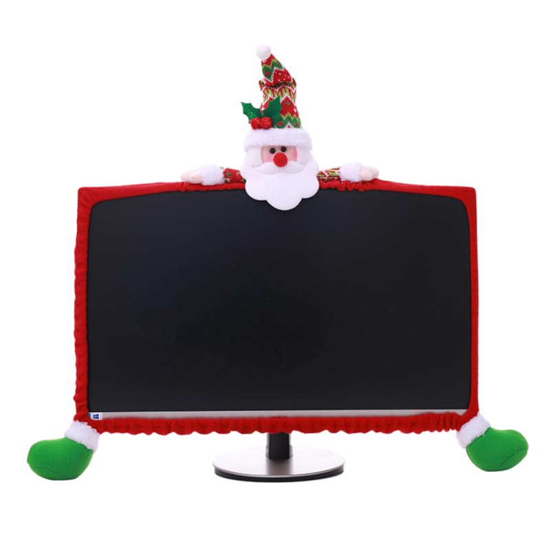 Uonlytech Christmas Christmas Presents Family Christmas Monitor Cover Desktop Computer Decoration Three-dimensional Decorate Computer Case Decorative Items Red