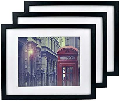 ShuangChuang 11x14 Inch Picture Frame Black (3-pack) - Displays 11x14 Picture w/o Mat 8x10 Photo Mat - Vertical Horizontal Mounts & Easy To Hang