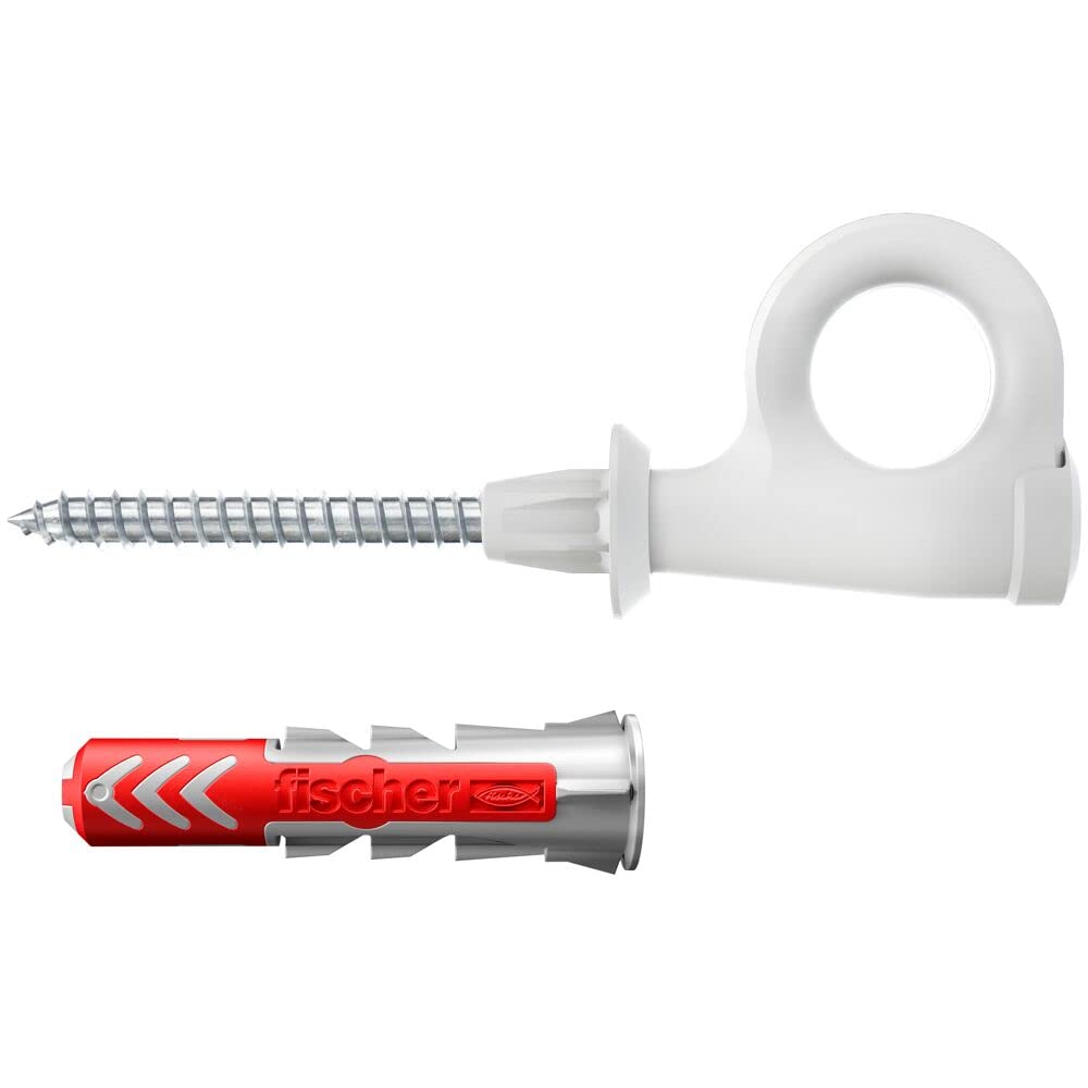 fischer EasyHook Loop K (4), set of 4 eye hook screws & DuoPower 8 x 40 plugs, chipboard screws with hooks, flexible screw hooks for mounting in numerous building materials