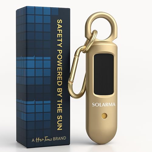 Solarma by HerTime2 | Solar Powered Personal Alarm for Women | Extra Loud Dual Siren + LED | Solar + USB-C Rechargeable | Ideal Gift for College Travel Running Realtors | Self Defense Safety Alarm