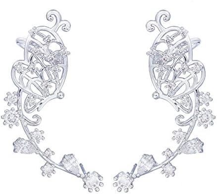 EAR VINES Butterfly Ear Cuff Pin CZ Crystal Ear Climbers Earrings (silver-plated-base)