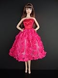 A Hot Pink Knee Length Dress Covered in Roses It so Cute Also Avail in Silver, Red, and Purple Made to Fit the Barbie Doll