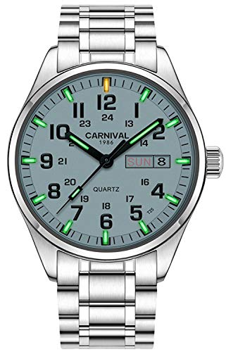 Men's Calendar Analog Quartz Watch Outdoor Military Tritium Gas Super Bright Self Luminous Blue Or Green (Green Light-White Dial)