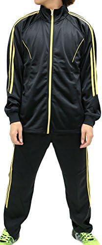 CCL Sports Men's Tracksuit 2 Line Track Jacket and Pants 2 Piece Set (Black/Gold, X-Large)