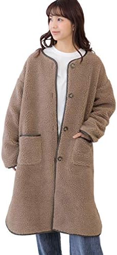 [アドティエ] ボアコート パイピング 合皮 ボア 裏地 スリット アウター ロング ノーカラー ポケット 10507008F