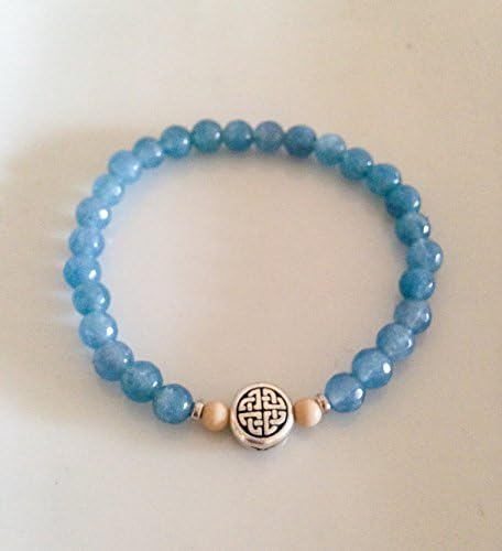 Womens Faceted Blue Quartz &amp; Silver Plated Endless Knot Stretchy Bracelet By the Artsy Noamd