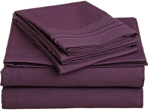 Lamma Loe Silky Soft Luxurious Supreme Microfiber 4-Piece Sheet Set with Embroidered Pillow Cases, Full, Eggplant Purple