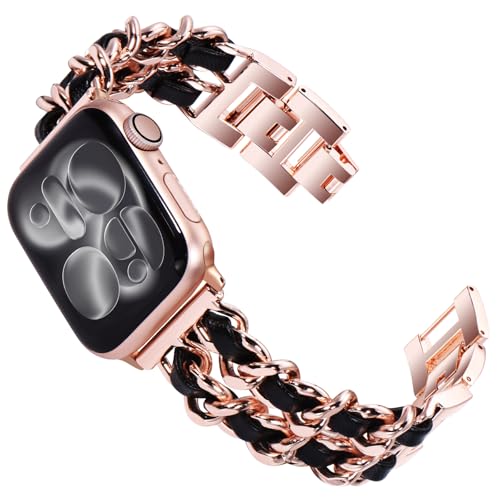 Rose Gold with Black Leather