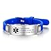 Lam Hub Fong Medical Bracelets for Women Men Adjustable Sport Medical ID Bracelets Personalized Silicone Medical ID Bracelets for Men Women Boys Girls (Blue)