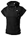 4BS Mens Casual Buckle Zipper Slim Hoodie Cotton Solid Short Sleeve T-Shirts Black US L(Tag Size 2XL)