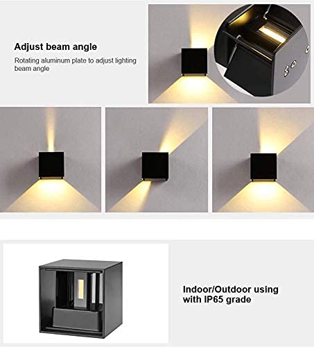 2 Pieces Outdoor Indoor LED Wall Light Modern Black 20 W Warm Light 3000 K LED Wall Lamp IP65 Waterproof Square Aluminium Up and Down Adjustable Design Easy to Install
