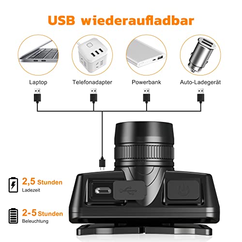 CIRYCASE Stirnlampe LED USB Wiederaufladbar, 2023 Aufgerüstete Zoombare Kopflampe, Superhelle Leichte 600 Lumen mit 4 Modi, Wasserdichter & 90° Verstellbarer Stirnleuchte für Camping, Laufen, Wandern